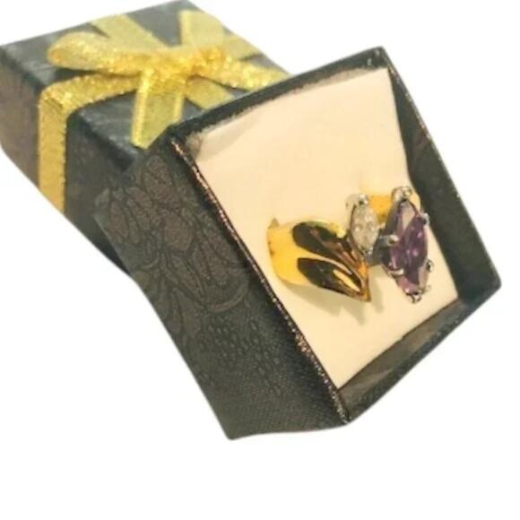 Vintage Marquise Amythest Gold Plated Ring - Picture 4 of 6